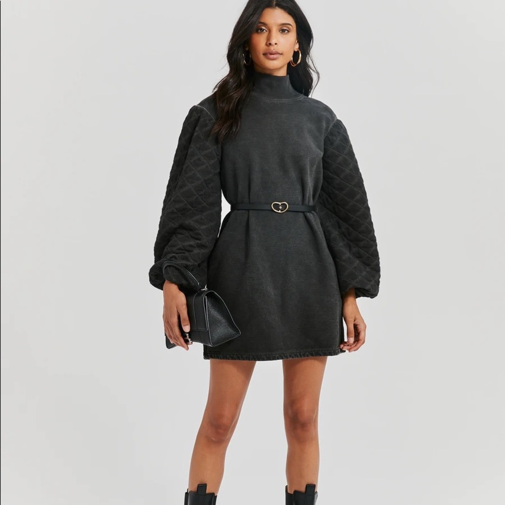 Something Navy Quilted Sleeve Sweatshirt Dress